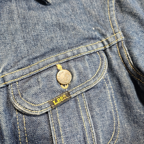 VTG 70s Lee Riders Blue Denim Jean Jacket Womens Cropped S USA RARE Sanforized - Picture 5 of 14
